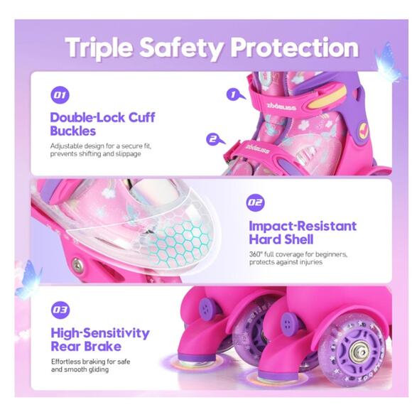 Kids Roller Skates Light-Up Wheels Adjustable Size Fits Kids Sizes 8 to10.5 - Picture 5 of 7